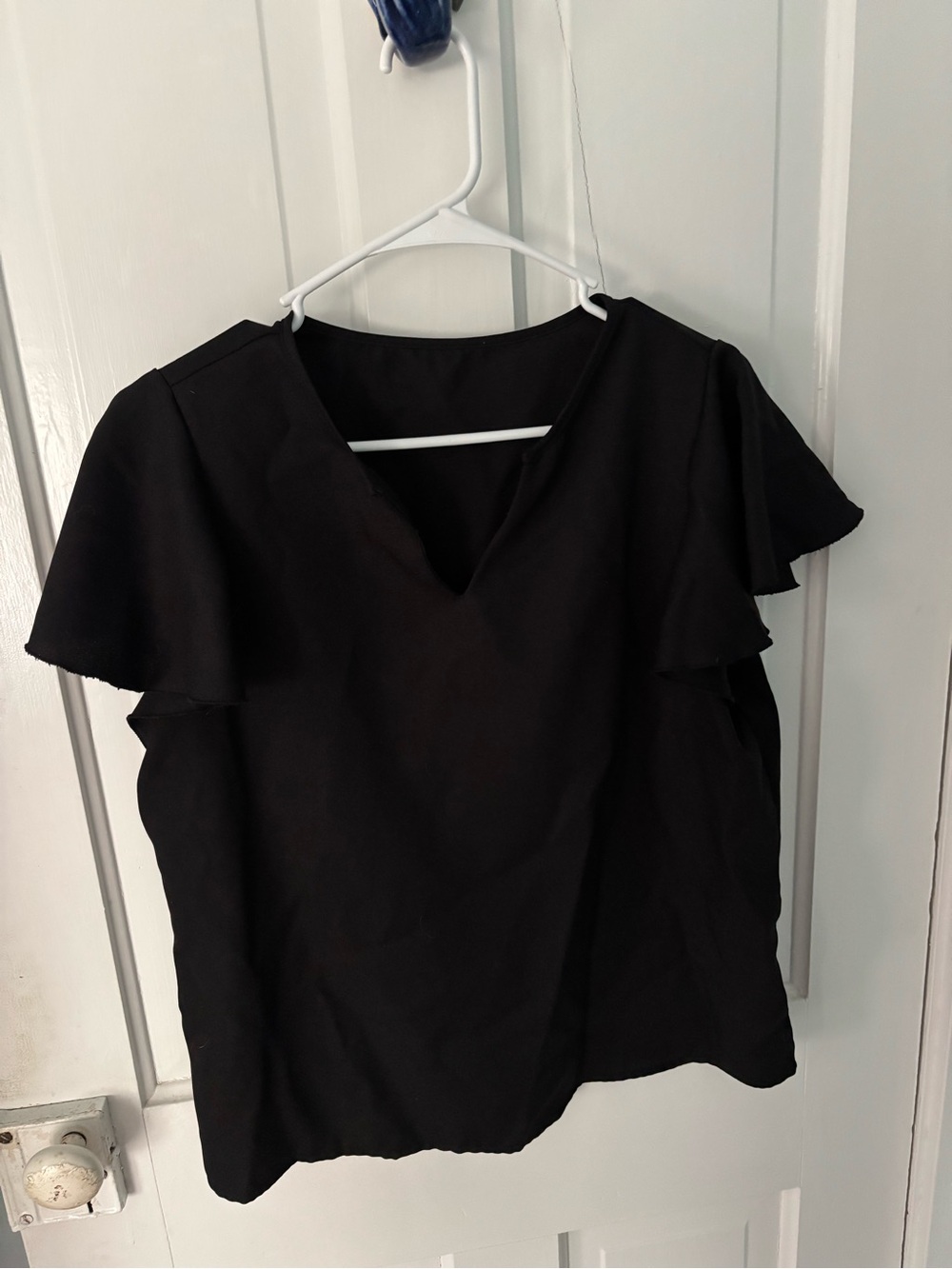 Black Ruffle Sleeve V-Neck Top